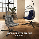 SereneLife Egg Chair with Stand – Hanging Rattan Wicker Swing for Indoor Outdoor Use – 350 lbs Capacity, Breathable Cushion & Headrest – Patio, Balcony, Porch, Bedroom Lounge Furniture SereneLife