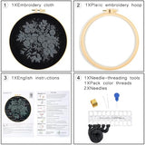 Crafmanoe Embroidery Kits for Beginners Adults, Black Flowers Embroidery Starter Kits, Counted Cross Stitch Kits for Beginners Adults Hobbies Set for Women, Embroidery Hoops, Thread and Video Tutorial