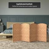 Red Lantern 3 ft. Short Diamond Weave Fiber Folding Screen - Natural - 4 Panel Red Lantern