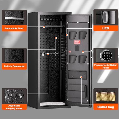 INTERGREAT【2024 NEW 10-12 Rifle Gun Safe for Home Rifle and Pistols, Gun Cabinets for Rifles and Shotguns with Flag Design, Long Gun Cabinet with Multifunction Lock, 3 Adjustable Shelves,Pockets INTERGREAT