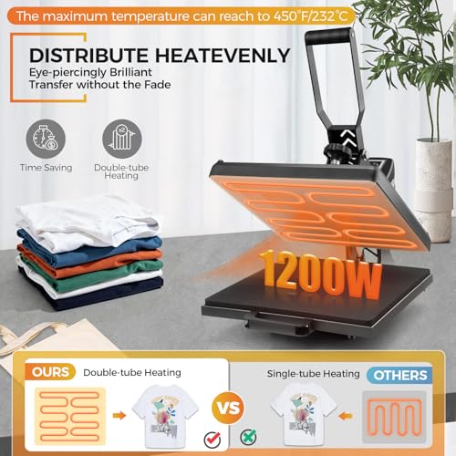 Whubefy Heat Press Machine 15x15 with Fully Slide Out Drawer, 1200W Heat Press Machine for T Shirts Printer, Heat up Fast&Even, Sublimation Shirt Press Machine for Mouse Pad, Pillow, Coaster, Puzzles Whubefy