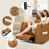 COLAMY Electric Power Swivel Recliner Chair, PU Leather Rocking Chair, 270° Swivel 145° Recliner Chair with Built-in Charging Ports for Living Room, Home, CognacBrown COLAMY