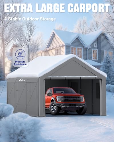 Acepic Upgraded 13x20ft Heavy Duty Carport, Portable Carport Features Roll-up Windows & Doors, UV Resistant Waterproof All-Season Tarp for Car, Truck, Boat Acepic