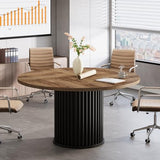 Tribesigns 47-Inch Round Conference Table, Meeting Table for 4-6 People, Small Office Desk with Sturdy MDF + Metal Base, Perfect for Conference Room or Small Workspaces, Brown + Black Tribesigns