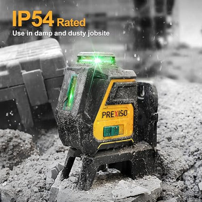 PREXISO 360 Laser Level with Tripod - IP54 Rechargeable Wide Angle Vertical Line Laser, 100Ft Green 3 Brightness Adjustment Self Leveling Cross Line for Construction, Floor Tile, Renovation - WoodArtSupply