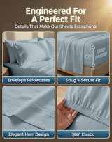 LANE LINEN 100% Cotton Bed Sheets – 600 Thread Count Cooling Sheets Queen, Durable Daily Use Bedding, Value Comfort for Night Rest, Hotel Sateen Finish, Snug Fit 15" Deep Pocket – Blue LANE LINEN