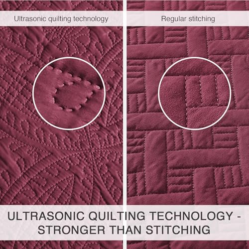 Love's cabin California King Size Quilt Bedding Set Burgundy Bedspreads - Cal King Lightweight Bedspread Comforter - Coin Pattern Coverlet for All Season - 3 Pieces (1 Quilt, 2 Pillow Shams) Love's cabin