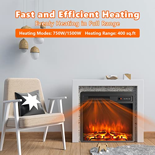 ARLIME 18 Inch Electric Fireplace Inserts, 1500W Freestanding & Recessed Fireplace w/Adjustable LED Flame, Remote Control, Timer, Built-in Thermostat, Overheating Protection ARLIME