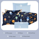 Queen Kids Comforter Set - 7 Pieces Queen Bedding Sets for Boys, Glow in The Dark Space Bed in A Bag with Sheets Kaleido Space