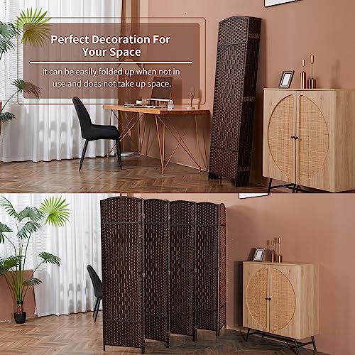 Duraspace 8 Panels Room Divider 6 FT Tall Weave Fiber Privacy Screen Freestanding Double Hinged Folding Screen Extra Wide Room Dividers for Patio Privacy (Brown) DURASPACE