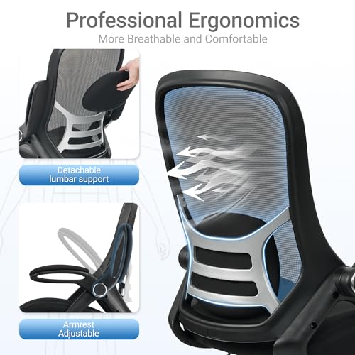 HYLONE 400lbs Big and Tall Heavy Duty Drafting Chair 5" Thickened Seat Tall Office Chair Flip-Up Armrests Ergonomic Chair with Lumbar Support and Adjustable Footrest Ring Standing Desk Chair (Black) HYLONE