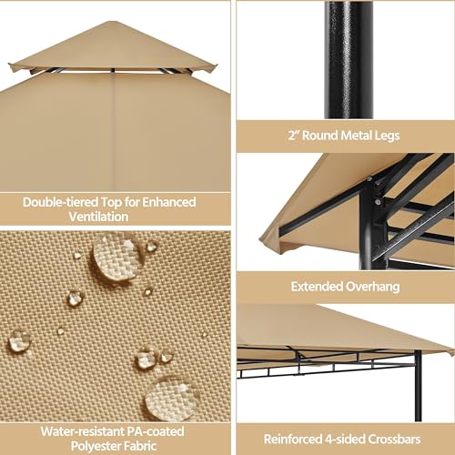 Yaheetech Gazebo for Patios 11x11 - Outdoor Powder-Coated Steel Frame Gazebo, Double Roofs Grill Gazebo BBQ Pavilion, Water-Resistant, for Lawn/Backyard/Garden/Deck, Khaki Yaheetech