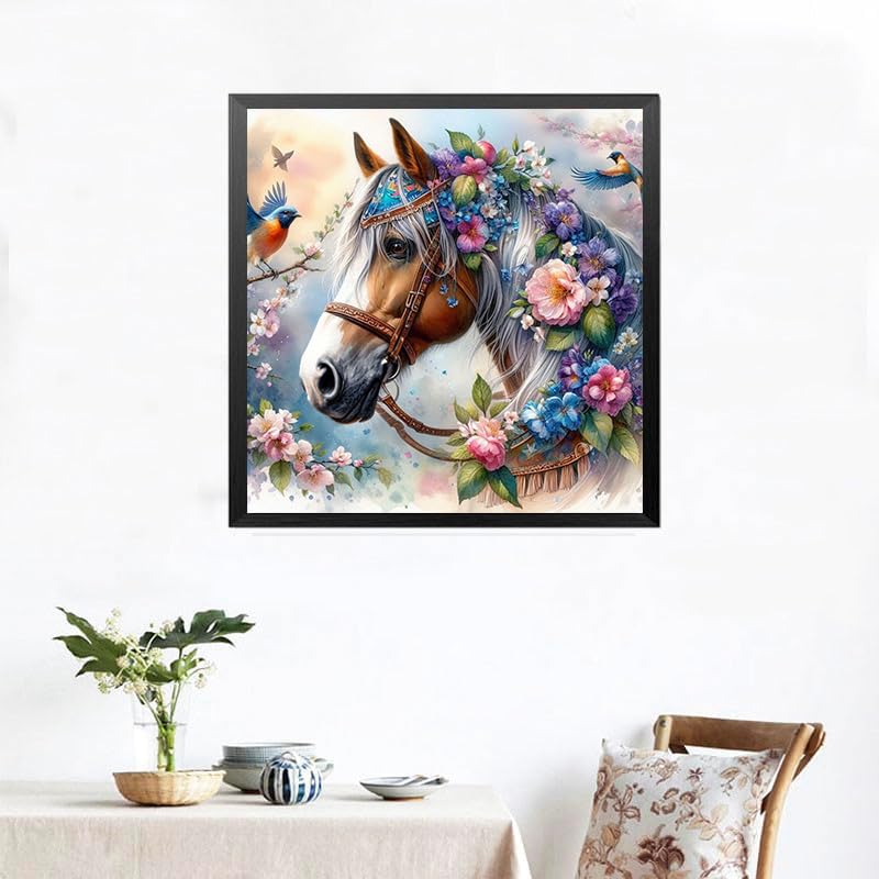 Ekuxom Horse Diamond Art Painting Kits for Adults, Round Full Drill Animal Diamond Art Kits, 5D DIY Horse Painting Crafts Home Wall Decor Gifts 12x12 inch Ekuxom