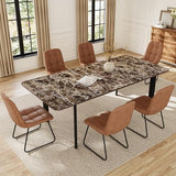 HIPIHOM Extendable Dining Table Set for 6-8 People, 63 to 78.7 Inch MDF Kitchen Table with 6 Upholstered Chairs, Space-Saving for Dining Room, Breakfast Nook (Brown Table & 6 Brown U-Shaped Chairs) HIPIHOM