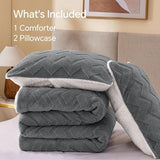 BEDELITE Fluffy Queen Comforter Set - Super Soft Sherpa Grey Comforter for Queen Size Bed, Luxury Warm Bedding Set for Winter, Fuzzy Bed Set 3 Pieces (1 Comforter, 2 Pillowcases) BEDELITE