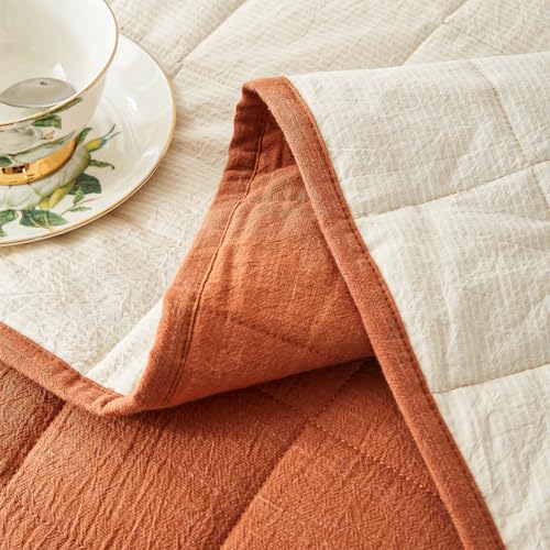 softpage Cotton Quilt Bed Spreads, 3-Pieces Bedding Set with Coverlet Light Weight Quilt Blanket with 2 Pillow Shams (Burnt Orange, Queen) softpage