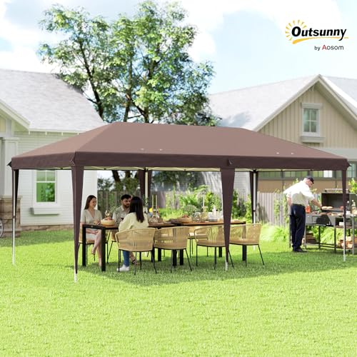 Outsunny 10' x 20' Pop Up Canopy Tent, Upgraded Heavy Duty Tents for Parties, Outdoor Instant Gazebo Sun Shade Shelter with Carry Bag, for Catering, Events, Wedding, Backyard BBQ, Coffee Outsunny
