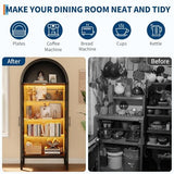 IDEALHOUSE 70" Arched Pantry Cabinet with LED Lights & Glass Doors, Modern MDF Freestanding Kitchen Storage Cabinet with Open Shelf, Cupboard for Dining Room, Living Room IDEALHOUSE