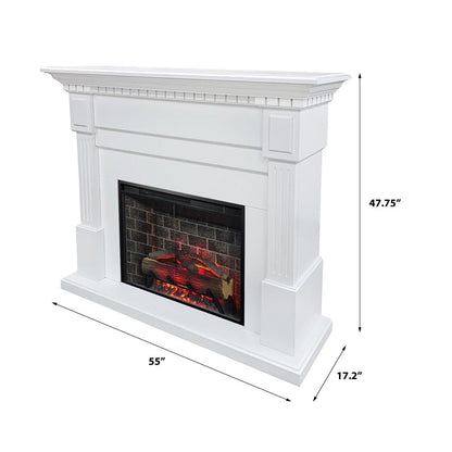 Modern Ember Augustine White Mantel Package 55" W x 48" H with 28 Inch Electric Fireplace Insert - 1,000 Sq Ft Heater 4 Flame Colors, Ember Bed Included | Compatible with Alexa and Google Assistant