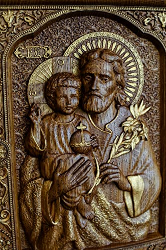 Christian Gift for Dad Saint Joseph Wooden Carved Religious Icon - Art Work from solid wood - Personalized - All sizes - Any Occasion Christian Gift Idea Kozakworkshop