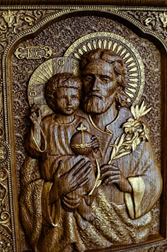 Christian Gift for Dad Saint Joseph Wooden Carved Religious Icon - Art Work from solid wood - Personalized - All sizes - Any Occasion Christian Gift Idea - WoodArtSupply