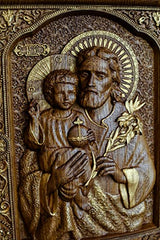 Christian Gift for Dad Saint Joseph Wooden Carved Religious Icon - Art Work from solid wood - Personalized - All sizes - Any Occasion Christian Gift Idea Kozakworkshop