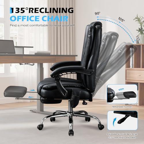 Massage Office Chair with Foot Rest,6 Points Vibration and Heat Ergonomic Executive Desk Chair for Heavy People,500lbs Big and Tall Office Chairs with Reclining High Back for Home Office KWKSV