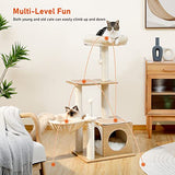PEQULTI Cat Tree Modern Cat Tower for Indoor Cats,Multilevel Cat Play House with Large Condo, Spacious Hammock, Cozy Top Perch,Scratching Post and Dangling Balls PEQULTI