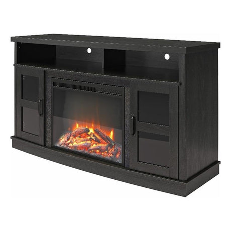 Ameriwood Home Barrow Creek Fireplace TV Stand for TVs up to 60 Inch, Replaceable Electric Fireplace Insert Heater, Remote Control, Timer, Realistic Log and Flame Effect, Black Oak Ameriwood Home