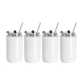 PYD Life Sublimation Kids Tumblers Blanks 12 OZ White Tumbler Cups Stainless Steel Coffee to Go Travel Tumblers with Lid and Metal Straw for Tumbler Heat Press Sublimation Oven Print 4 Pack PYD Life