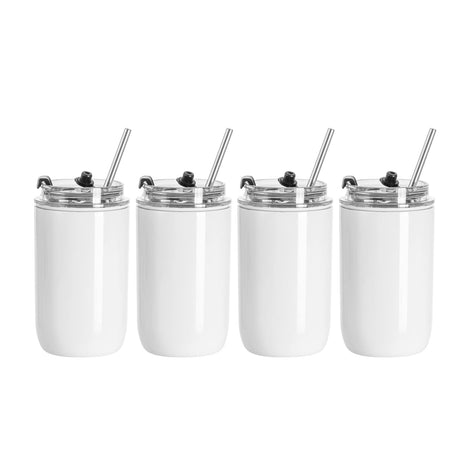 PYD Life Sublimation Kids Tumblers Blanks 12 OZ White Tumbler Cups Stainless Steel Coffee to Go Travel Tumblers with Lid and Metal Straw for Tumbler Heat Press Sublimation Oven Print 4 Pack PYD Life