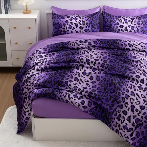 A Nice Night Leopard Printed，Satin Silky Soft Quilt Sexy Luxury Super Soft Microfiber Comforter Quilt Bedding Comforter Set Full/Queen, Light Weighted (Purple, Queen(88-by-88-inches)) A Nice Night
