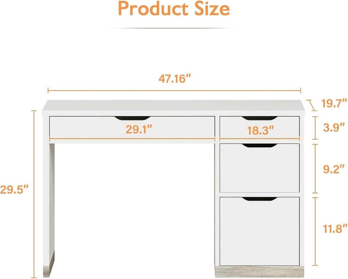 MaverickFurni White Computer Desk with Storage Drawers, Home Office Small Desk with File Cabinet, Study Desk for Kids with 4 Drawers, Modern Kids Desk for Bedroom, Small Space MaverickFurni