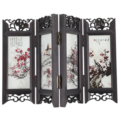 LUOZZY 4-Panel Asian-Style Folding Screen - Multicolored Floral Room Divider with Distressed Finish - Decoration & Partition LUOZZY