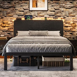 Einhomn Full Bed Frame with Ergonomic Wooden Storage Headboard, LED Bed Frame with Charging Station, 12" UnderBed Storage, Heavy-Duty Metal Base, No Box Spring Needed, Easy Assembly, Black Einhomn