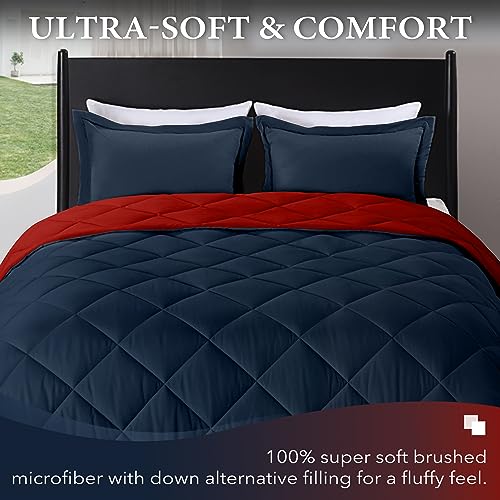 downluxe Twin Comforter Set - Red and Navy Twin Comforter, Soft Bedding Sets for All Seasons -2 Pieces - 1 Comforter (66"x92") and 1 Pillow Sham(20"x26") downluxe