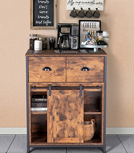 MAISON ARTS Industrial Coffee Bar Cabinet - Sideboard Buffet with 2 Drawers&Sliding Barn Door, Storage Cabinet for Kitchen Dining Room Living Room - WoodArtSupply