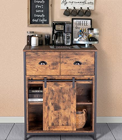 MAISON ARTS Industrial Coffee Bar Cabinet - Sideboard Buffet with 2 Drawers&Sliding Barn Door, Storage Cabinet for Kitchen Dining Room Living Room - WoodArtSupply