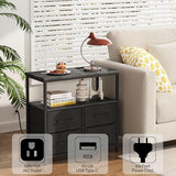 TUTOTAK Large Night Stand with Charging Station, Nightstand with USB and Type-C Port, Bedside Table with Cloth Drawers, End Table for Livingroom, Bedroom, Charcoal Grey TB01BY081 TUTOTAK