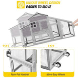 Chicken Coop 65in Mobile Hen House Outdoor Wooden Poultry Cage with Wheels, Nesting Box, Leakproof Pull-on Tray and UV-Resistant Roof Panel Aivituvin