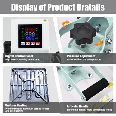 BetterSub Heat Press 15x15 inch Digital Heat Press Machine, Slide Out Industrial Quality T-Shirt Heat Transfer Machine Teal BetterSub