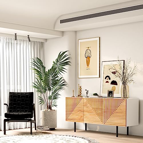 roomfitters Mid Century Modern TV Stand for TVs up to 65", Boho Sideboard Buffet Cabinet Credenza, Media Console Entertainment Center for Living Room, Poplar Wood Print Carved and Geometric Design roomfitters