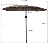 15x9 Ft Double Sided Outdoor Umbrella, Market Table Umbrella w/Crank, Patio Umbrella Extra Big for Beach/Poolside/Backyard/Campsite, Tan outdoor basic