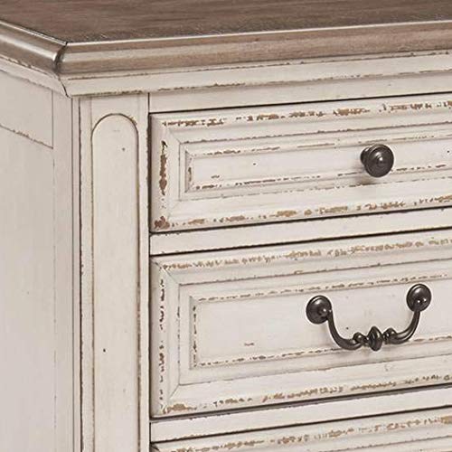 Signature Design by Ashley Realyn French Country 3 Drawer Nightstand with Electrical Outlets & USB Ports, Chipped White Signature Design by Ashley