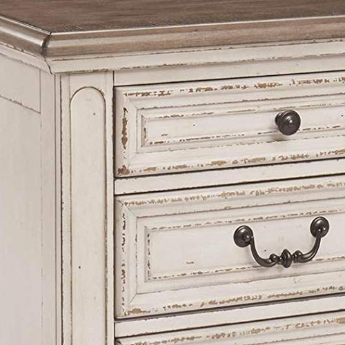 Signature Design by Ashley Realyn French Country 3 Drawer Nightstand with Electrical Outlets & USB Ports, Chipped White - WoodArtSupply