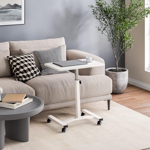 Seville Classics Airlift Mobile Height Adjustable Laptop Stand Computer Workstation for Sitting Classroom Home Office Medical Table w/Wheels, Flat Desk 24", White Seville Classics