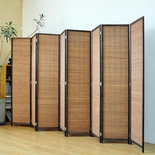 Pawlabay 8 Panel Bamboo Room Divider Screen,5.6 FT Tall Bamboo Divider Folding Panel Screen,Freestanding Panel Divider for Room Seperation,Brown PawlaBay