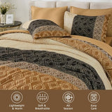 Dinjoy Boho Queen Comforter Set Brown,7 Piece Bed in a Bag Queen Size Warm Fall Bedding Sets Striped Comforters Bed Set with Sheets for Family All Season Dinjoy