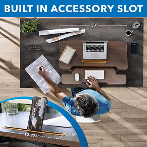 Mount-It! 38 Inch Standing Desk Converter, Sit Stand Desk Riser for Dual Monitors with Keyboard Tray, Height Adjustable Desktop Workstation, Easy Lift Gas Spring, Rustic Walnut Brown Mount-It!