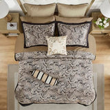 Madison Park Aubrey Cozy Comforter Set, Faux Silk Jacquard Paisley Design - All Season Down Alternative Bedding with Cotton Bed Sheets, Bed Skirt & Toss Pillows, King Black 12 Piece Madison Park